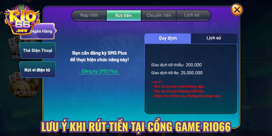 Lưu ý khi rút tiền tại cổng game Rio66