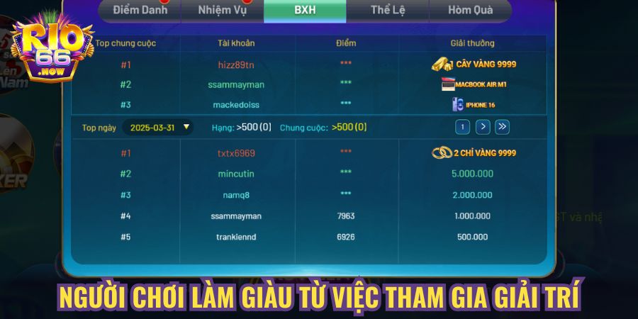 Người chơi làm giàu từ việc tham gia giải trí